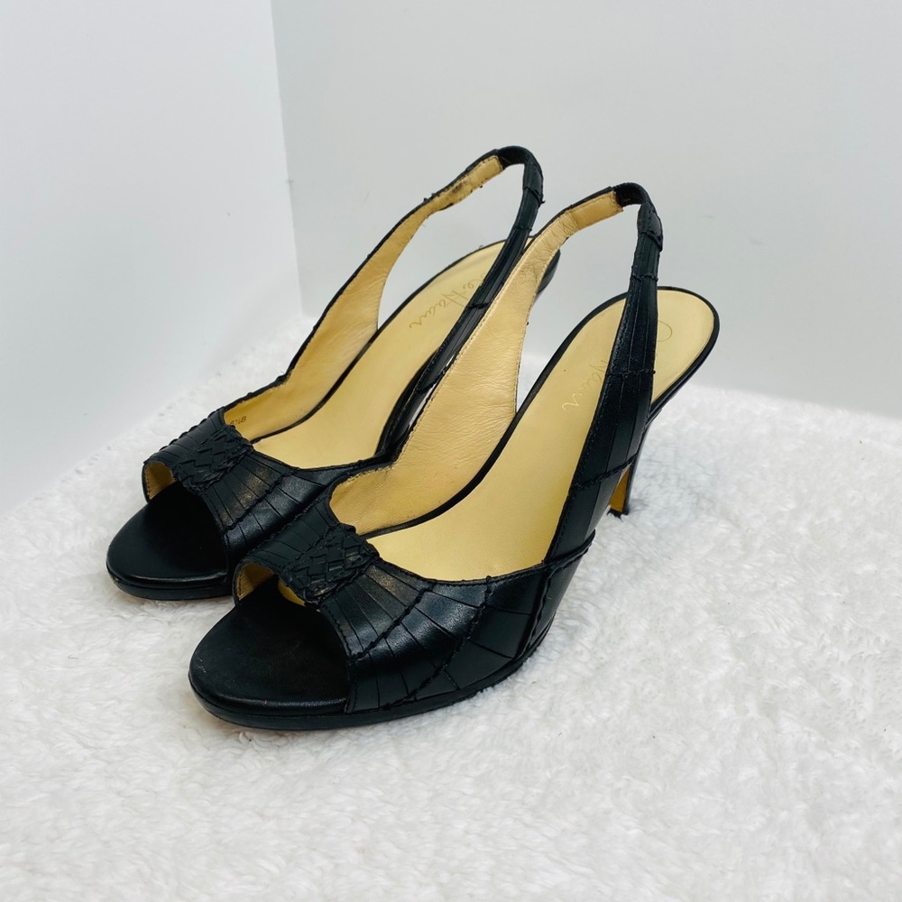 Cole Haan Black Woven Leather Slingback Heels